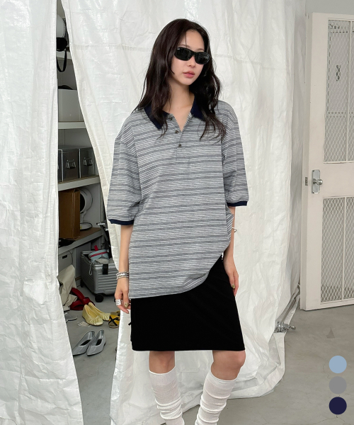 Comfort Double Stripe Collar Polo T-shirt_CTT383(Grey)