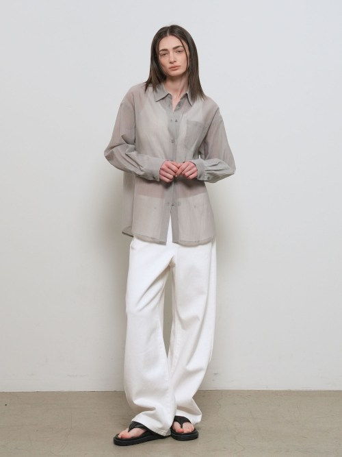 woman wrinkle sheer shirt [grey]