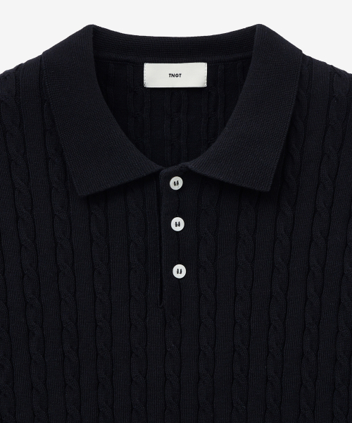 Cable Polo Knit Top (Navy) TNSW5E206N2
