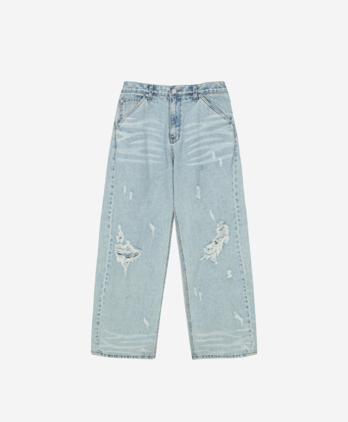 HARD DAMAGE WASHED CURVED JEANS LIGHT BLUE