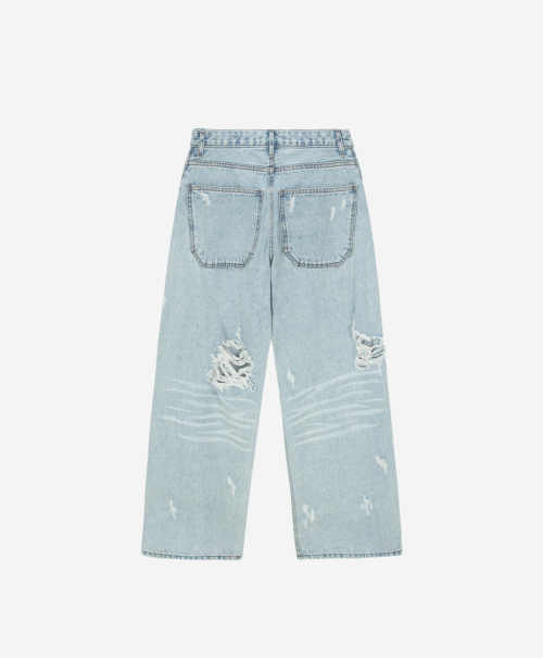 HARD DAMAGE WASHED CURVED JEANS LIGHT BLUE