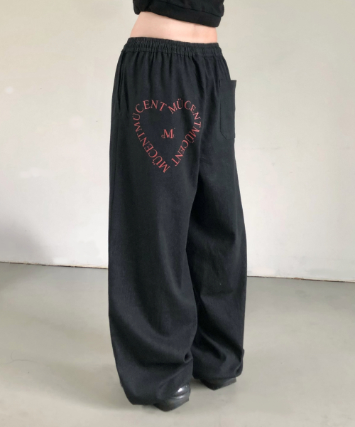 SIGNATURE HEART LETTERING BACK LOGO DENIM BANDING PANTS UNISEX (2Color)