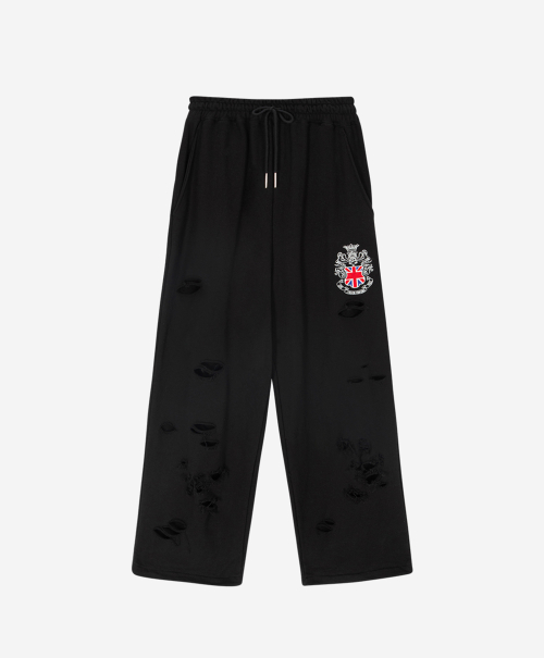 DISTRESSED LOW SWEAT PANTS BLACK