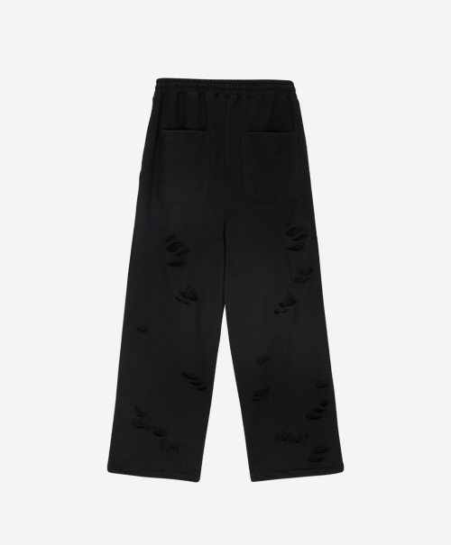 DISTRESSED LOW SWEAT PANTS BLACK