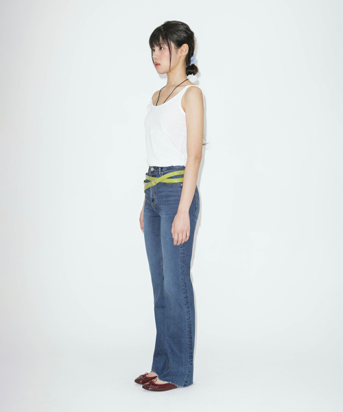 lotsyou_Back Slit Slim Straight Denim
