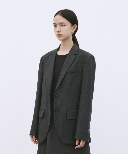 OVERSIZED WOOL SINGLE JACKET GREY шерсть одинарный куртка серый