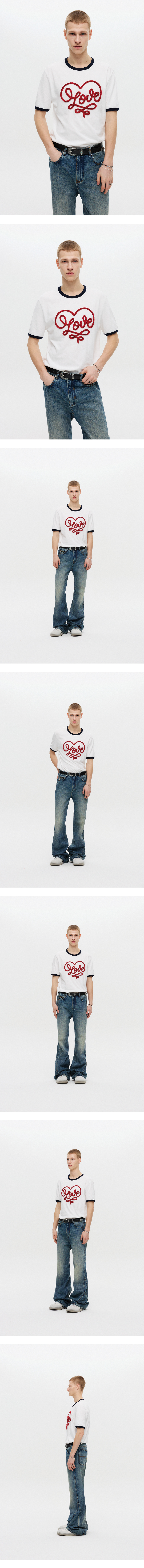 MUSINSA公式 | DNSR Heart Loop Silk Half Ringer T-Shirt White