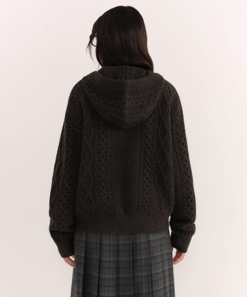 Женский вязаный зип-худи Aran Cable Dark Brown