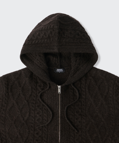 Женский вязаный зип-худи Aran Cable Dark Brown