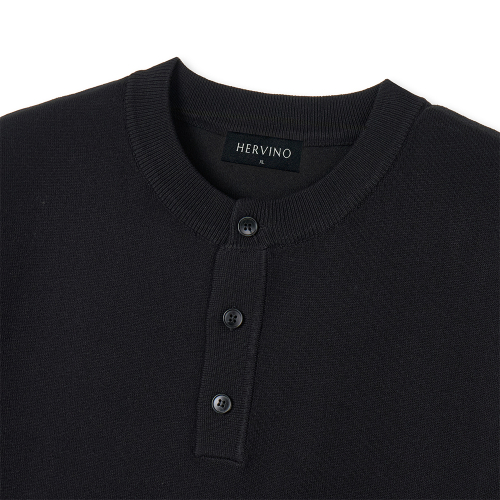 Мужской трикотажный лонгслив хенли Muscle Fit (Black)