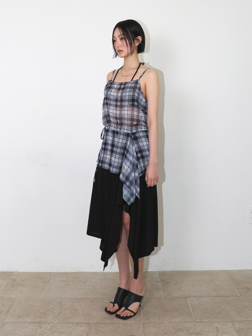 SHEER ASYMMETRIC CHECK BUSTIER - BLACK