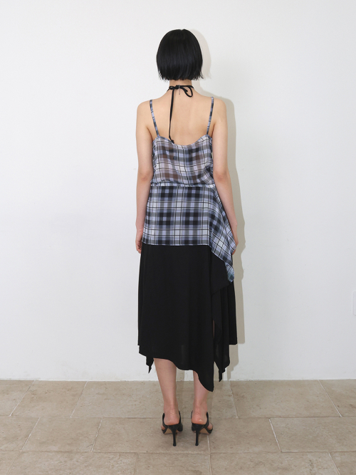 SHEER ASYMMETRIC CHECK BUSTIER - BLACK