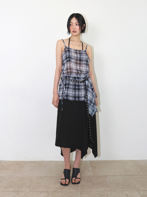 SHEER ASYMMETRIC CHECK BUSTIER - BLACK