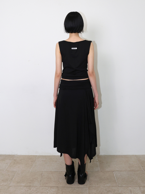 JERSEY SHIRRING LOGO SLEEEVELESS - BLACK