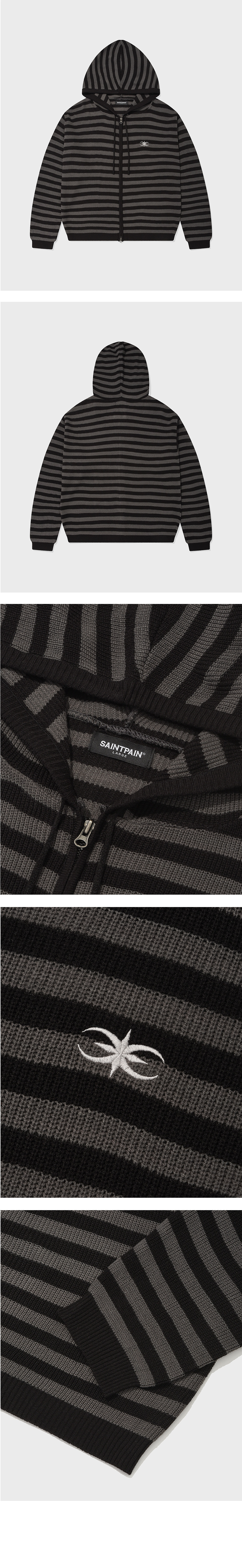 MUSINSA | SAINTPAIN SP Stripe Summer Knit Zip-up Black