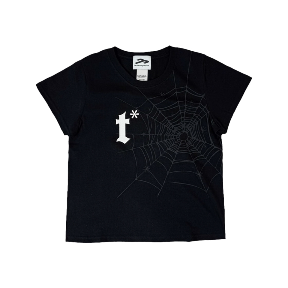 W SPIDER WEB TEE IN BLACK FRONT