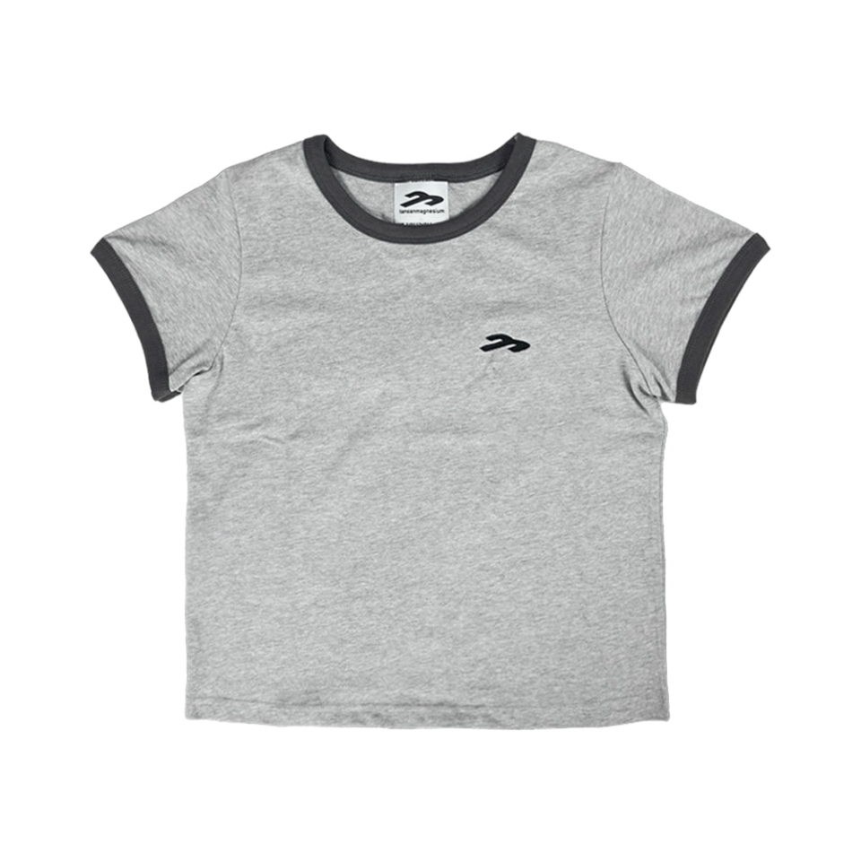 W tansan. APPLIQUE RINGER TEE IN GREY FRONT