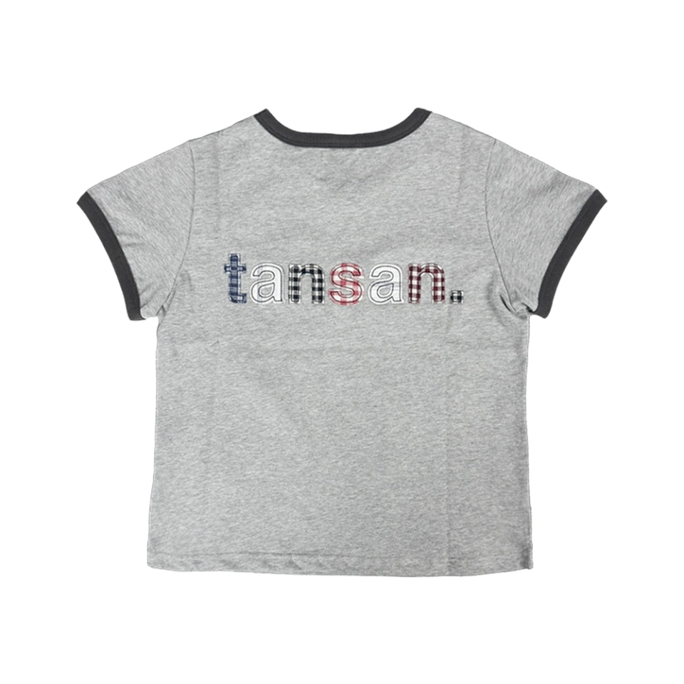 W tansan. APPLIQUE RINGER TEE IN GREY BACK