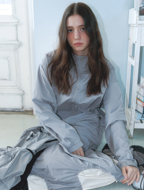Utility Windbreaker Long Sleeve Anorak - gray