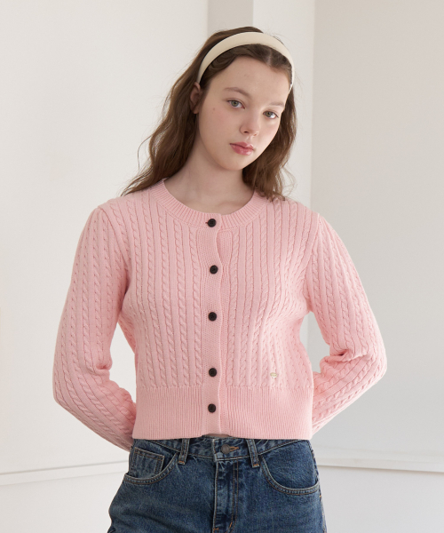 Soft Cable Knit Button Cardigan - pink