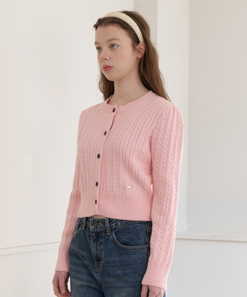 Soft Cable Knit Button Cardigan - pink