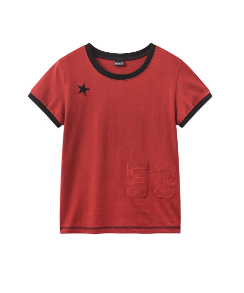 Star Patch Slim Fit Ringer Tee Red