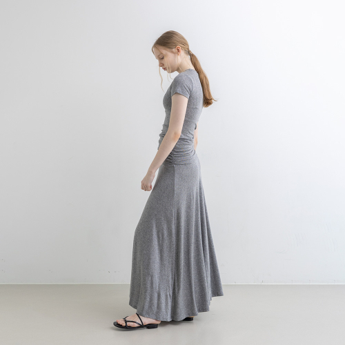 WD_Fitted top and skirt pleats two-piece set_GRAY
