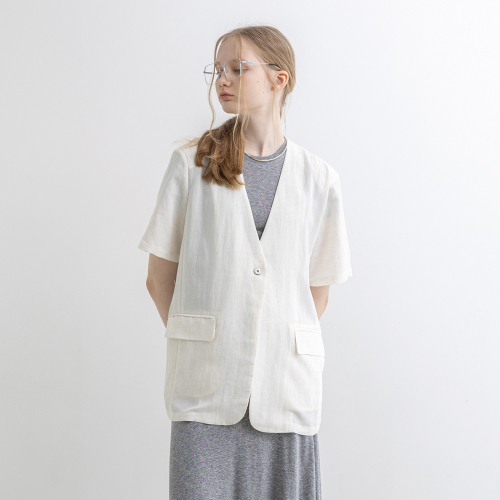 WD_Solid color short sleeve jacket_2color