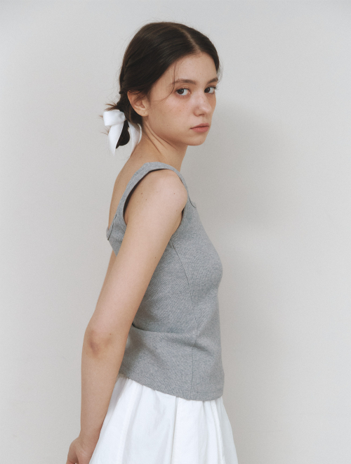 Cotton Ribbed Square Neck Sleeveless Top - gray