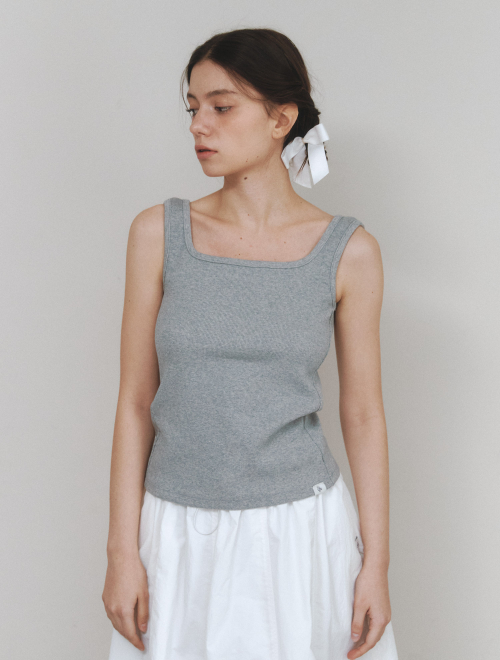 Cotton Ribbed Square Neck Sleeveless Top - gray