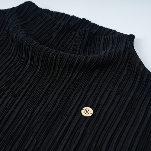 Повседневная блузка со складками и коротким рукавом (Black)