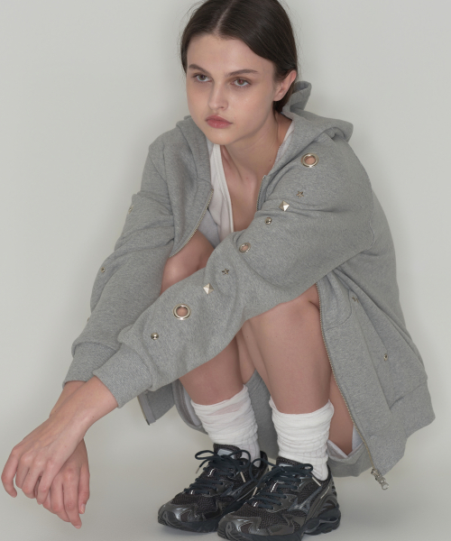 Studded set zip up hoodie - Grey