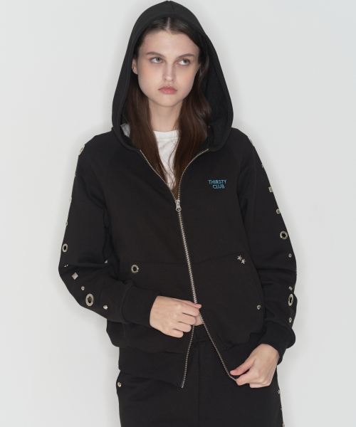 Studded set zip up hoodie - чёрный