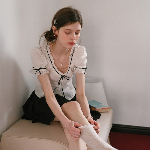 Cest_Line ribbon short sleeve shirt
