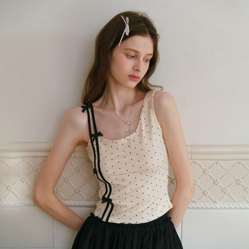 Cest_Polka dot bow sleeveless top