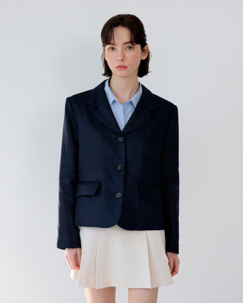 Базовый льняной жакет (короткий) - Navy