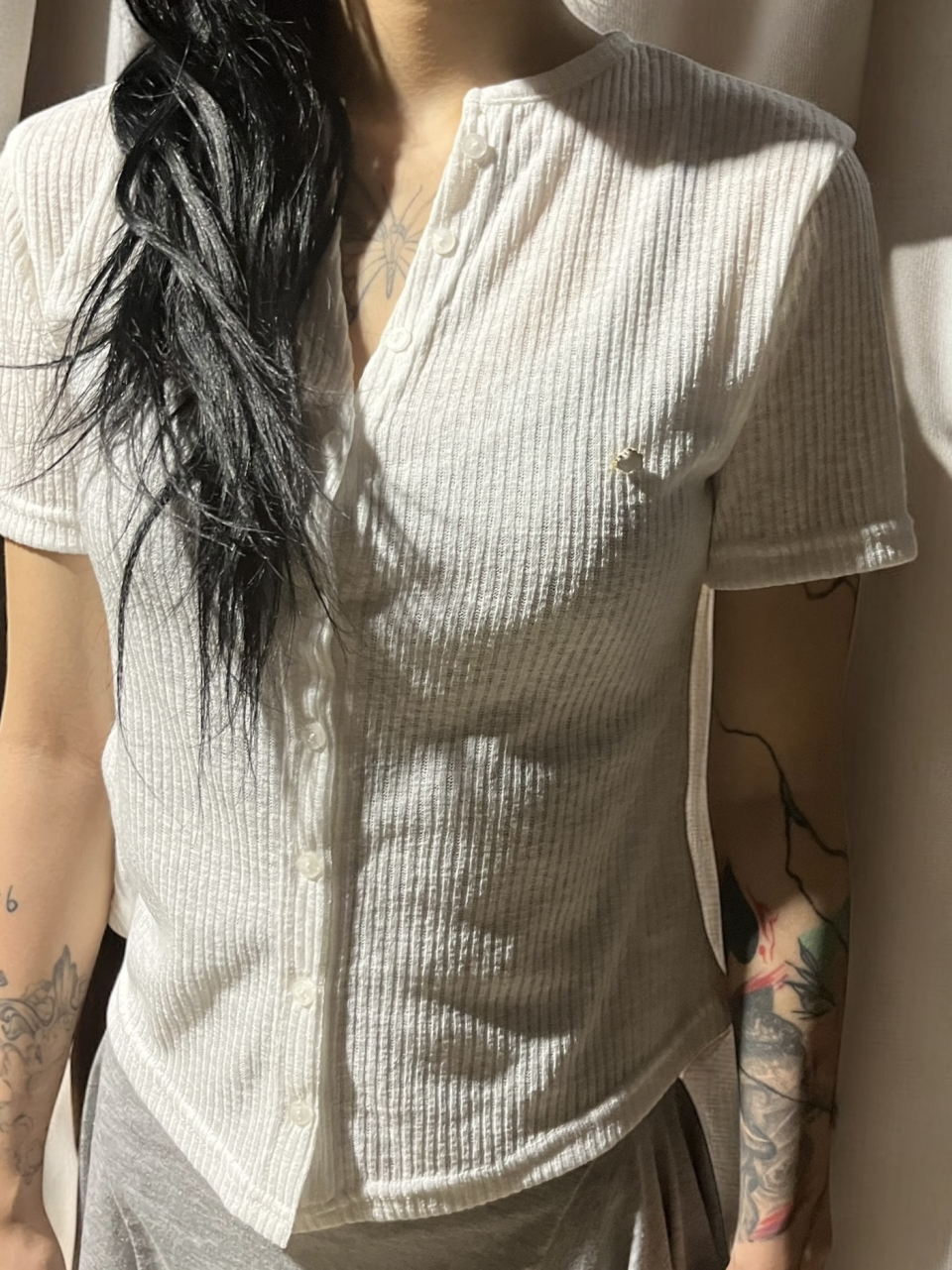 MUSINSA | BORN SLIPPY Cloudy Ribbed Short-Sleeve Cardigan