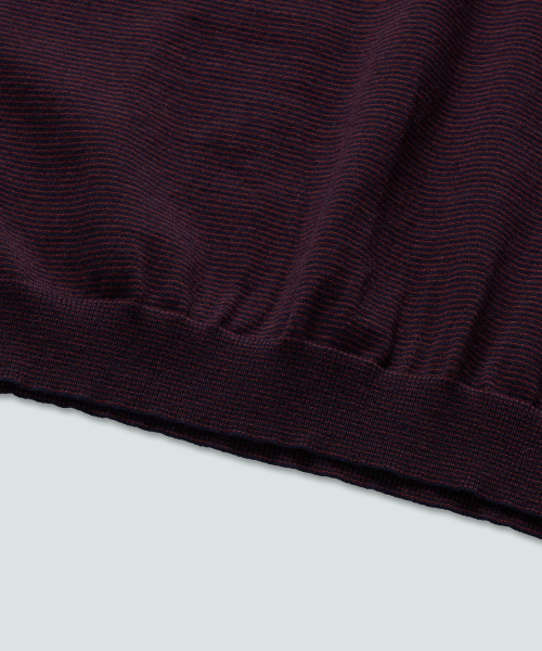 Half-Open Collar Short-Sleeved Stripe Knit (Navy)