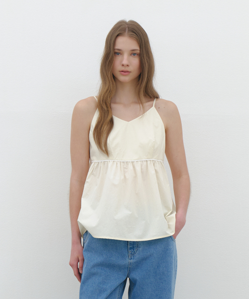 Summer Strap Shirring Peplum Blouse - cream butter