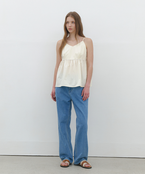 Summer Strap Shirring Peplum Blouse - cream butter