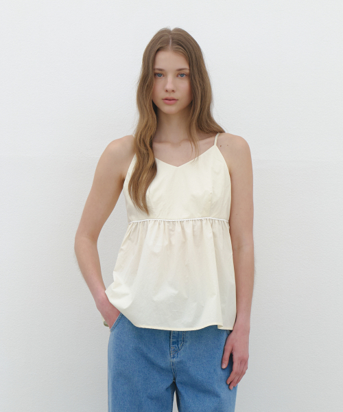 Summer Strap Shirring Peplum Blouse - cream butter