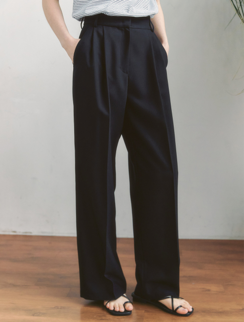Moment Classic Pintuck Wide Pants - black
