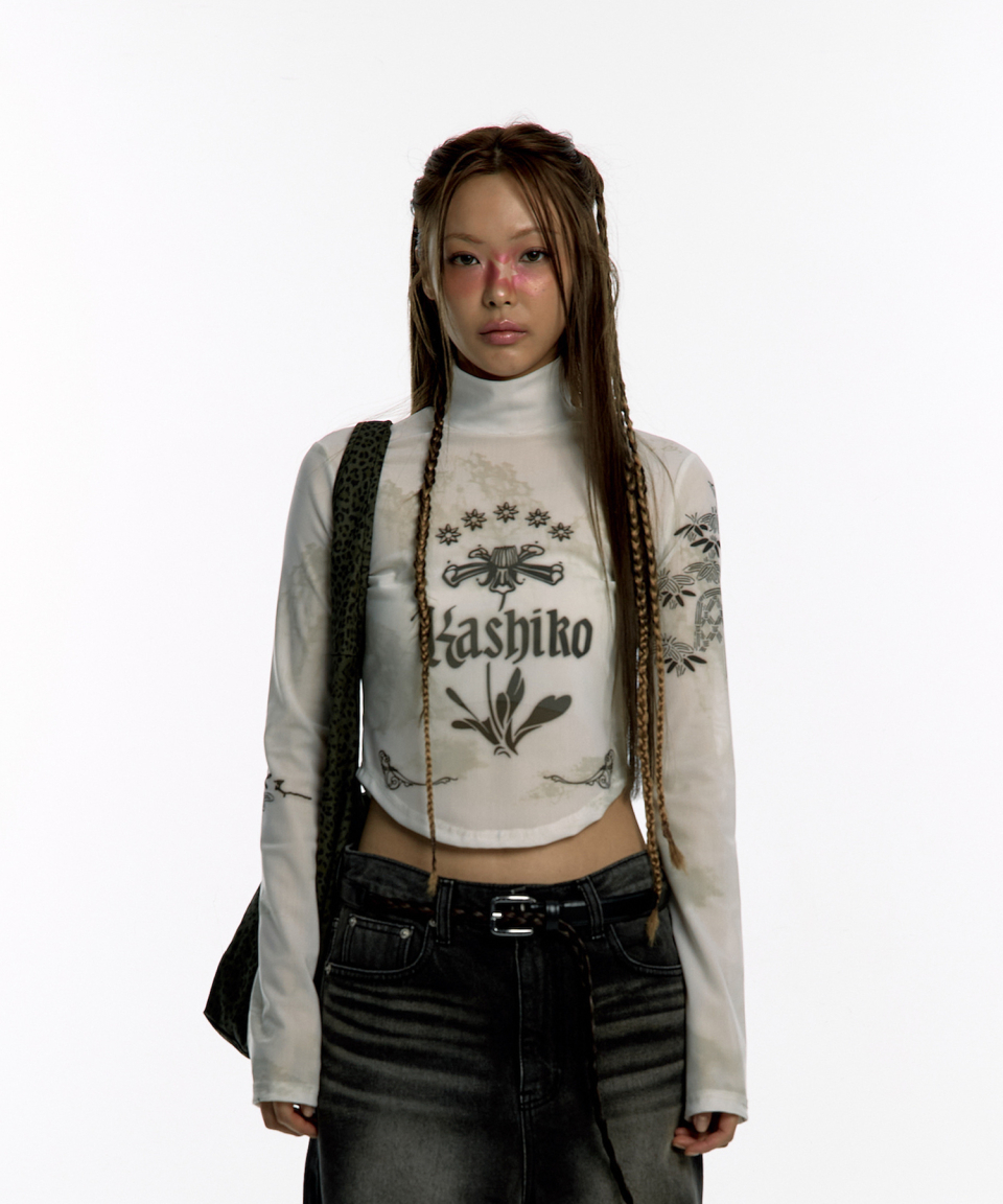 카시코(KASHIKO) Ink Painting Highneck Mesh Top - 사이즈 & 후기