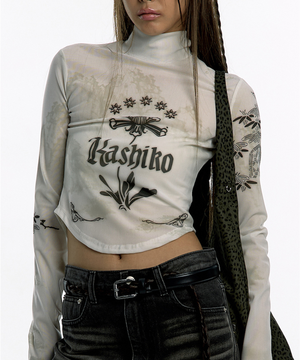 카시코(KASHIKO) Ink Painting Highneck Mesh Top - 사이즈 & 후기