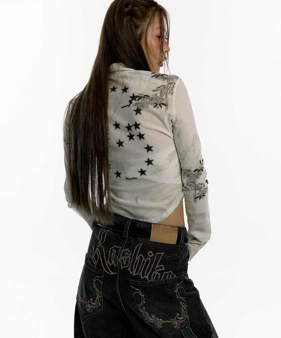 카시코(KASHIKO) Ink Painting Highneck Mesh Top - 사이즈 & 후기