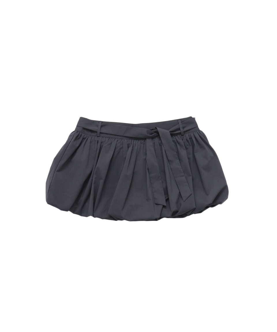 MUSINSA | SYNERJYN BELT SHIRRING MINI SKIRT CHARCOAL