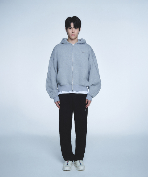 LINE HOODIE ZIP-UP-[GRAY]