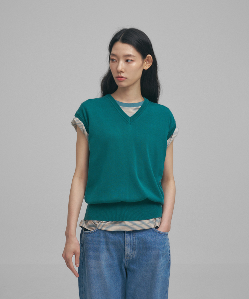 w. Layer Silk Knit Vest (Turquise)