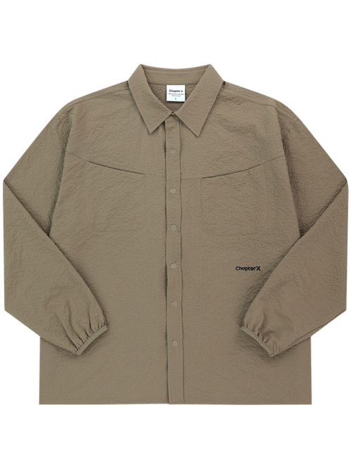 Дышащая жатая рубашка-коуч (Beige)