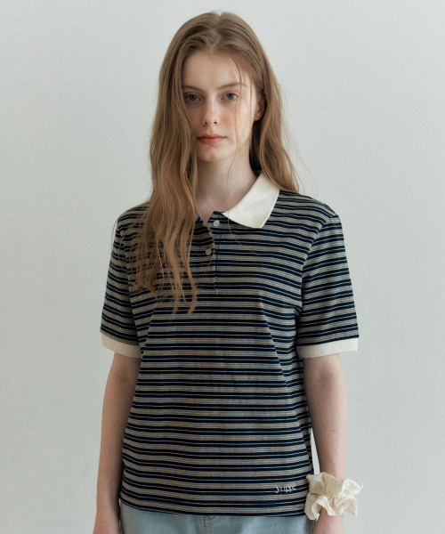 BUTTON STRIPE T-SHIRT_NAVY